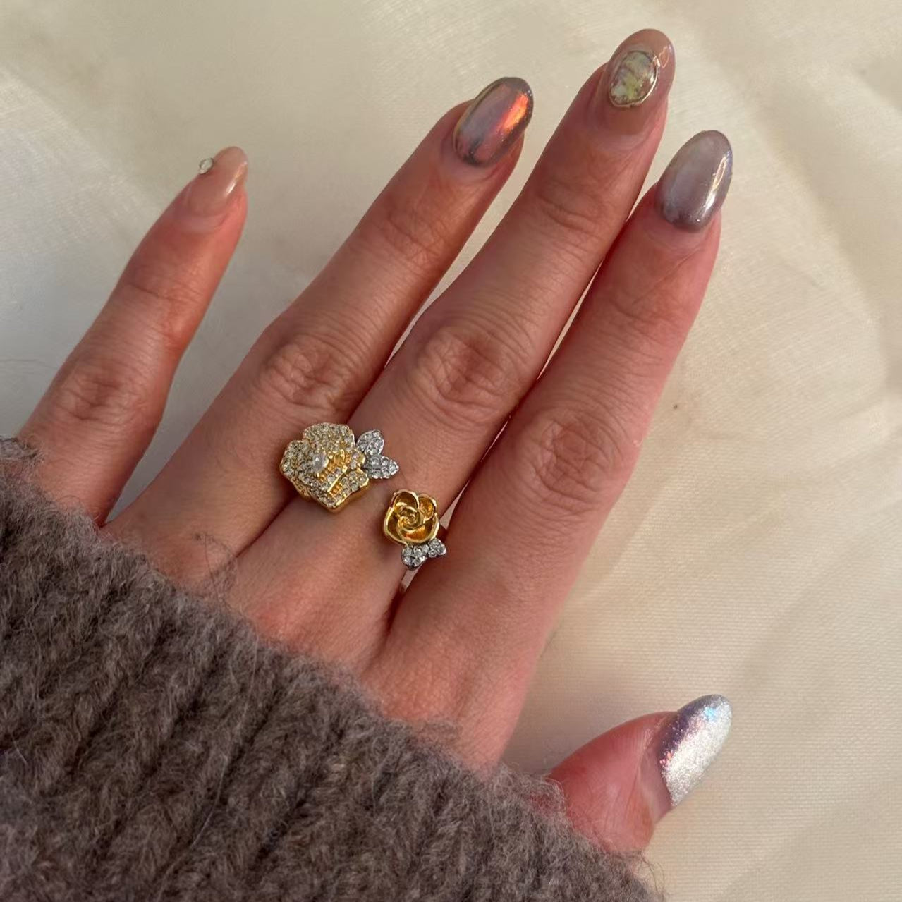 Miana Rosa Dulce anillo ajustable flor brillante estilo romántico